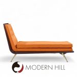 Robsjohn Gibbings for Widdicomb Mid Century Brass and Mahogany Chaise Lounge Chair