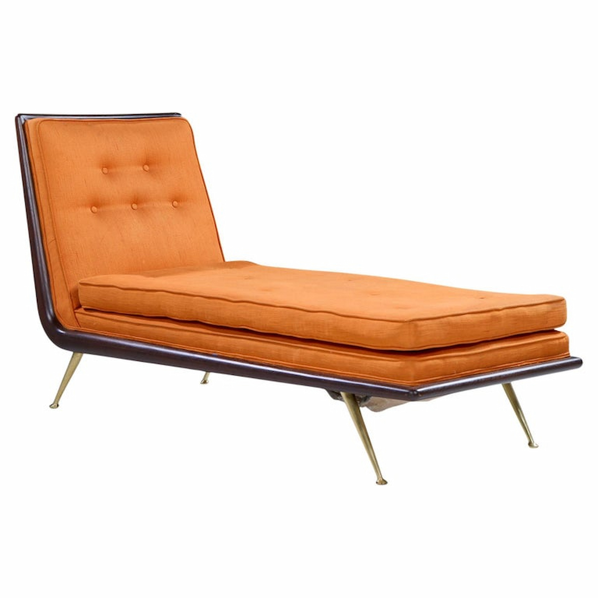 Robsjohn Gibbings for Widdicomb Mid Century Brass and Mahogany Chaise Lounge Chair