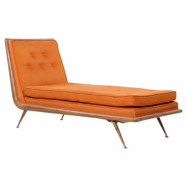 Robsjohn Gibbings for Widdicomb Mid Century Brass and Mahogany Chaise Lounge Chair