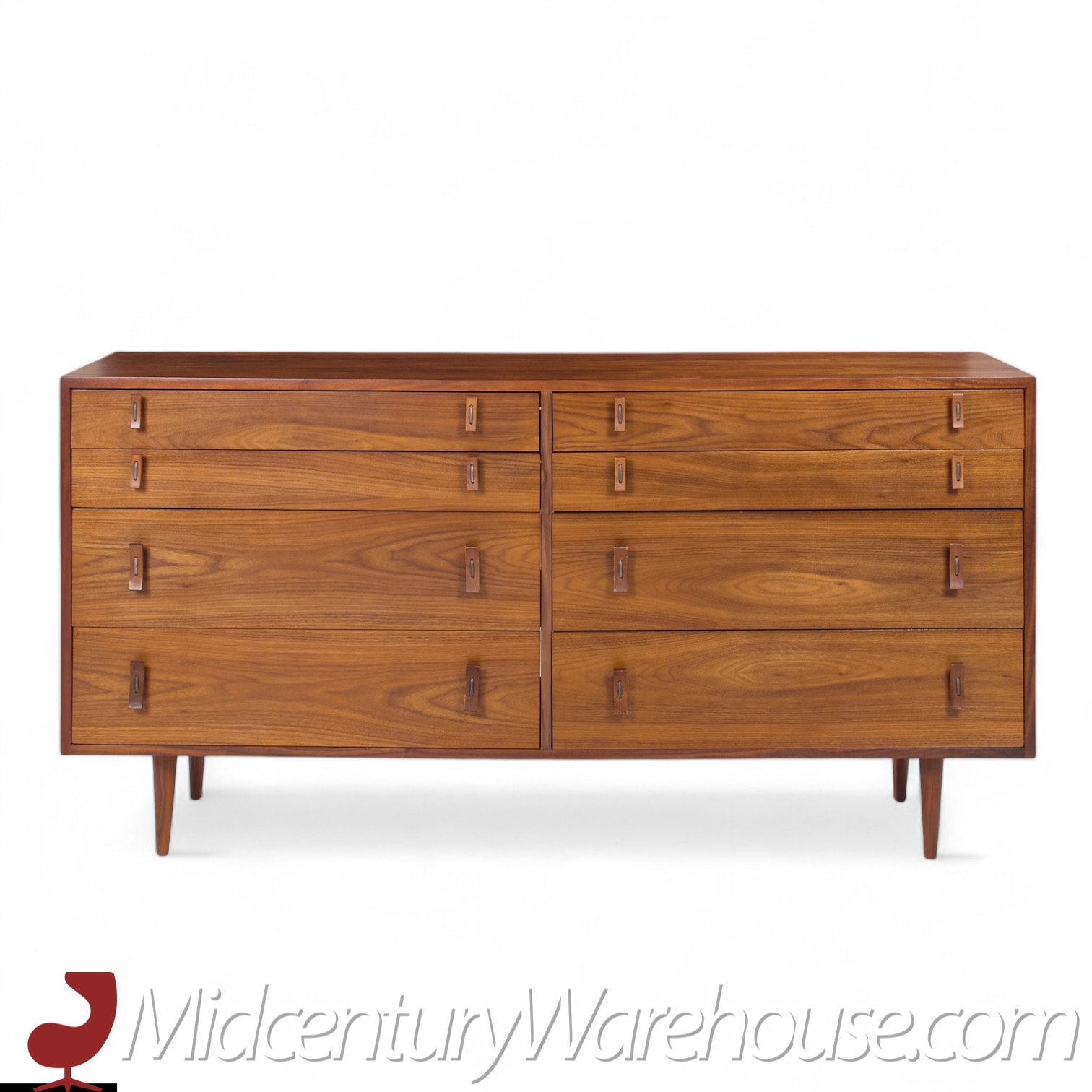 Stanley Young for Glenn of California Mid Century Walnut 8 Drawer Lowboy Dresser