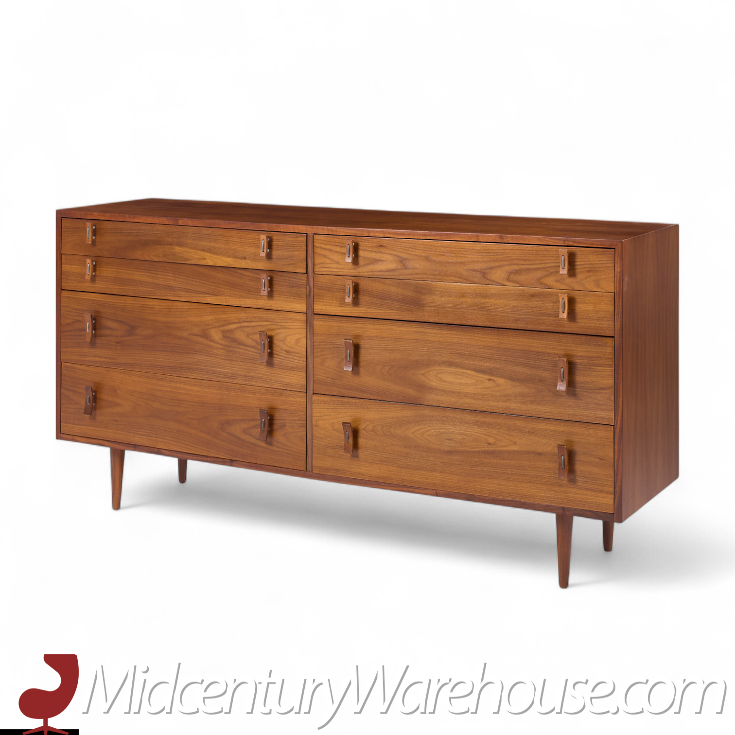 Stanley Young for Glenn of California Mid Century Walnut 8 Drawer Lowboy Dresser