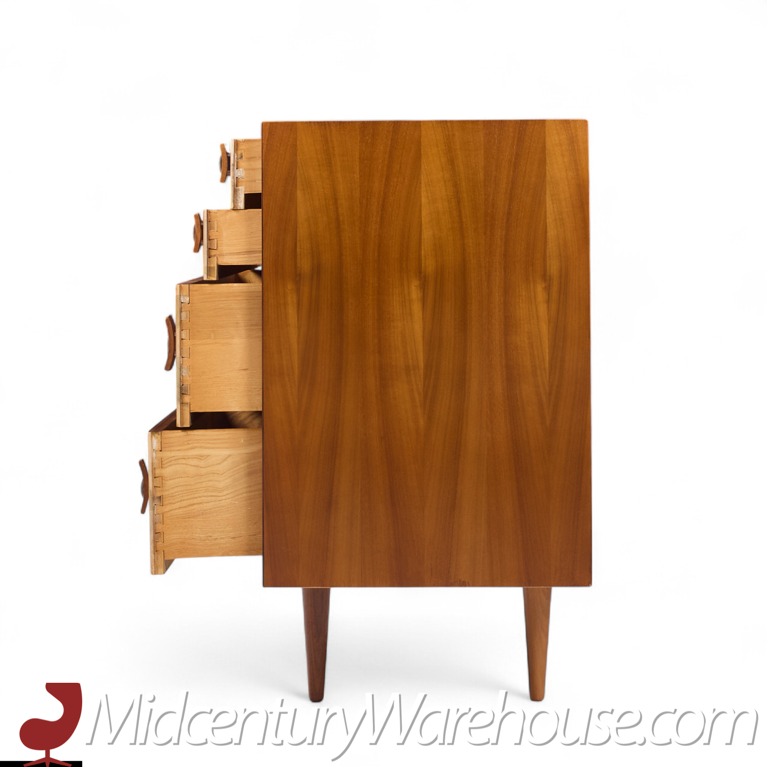 Stanley Young for Glenn of California Mid Century Walnut 8 Drawer Lowboy Dresser