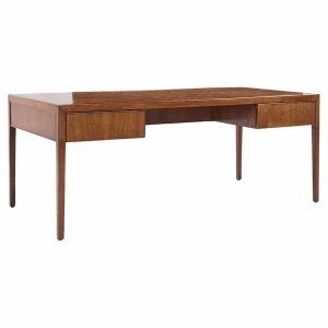 stow davis mid century burlwood and walnut executive desk