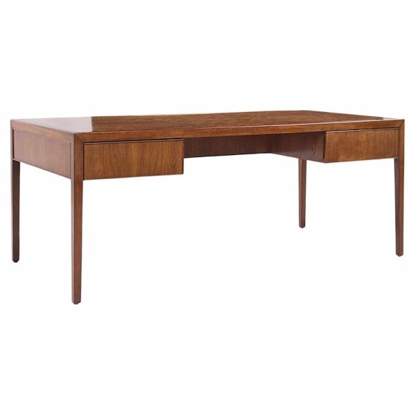 Stow Davis Mid Century Burlwood and Walnut Executive Desk