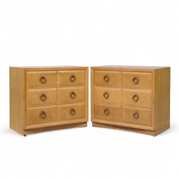 T.h. Robsjohn Gibbings for Widdicomb Mid Century Maple and Brass Three Drawer Chest - Pair