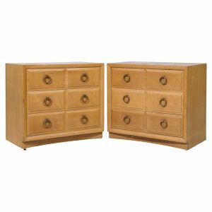 t.h. robsjohn gibbings for widdicomb mid century maple and brass three drawer chest - pair