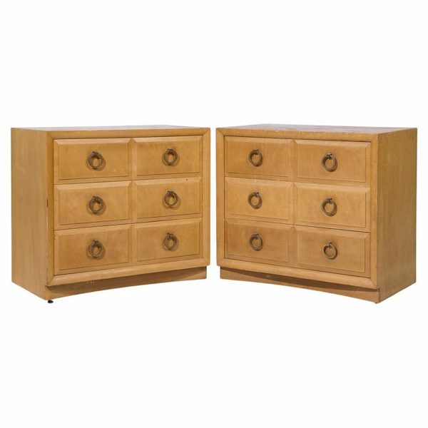 t.h. robsjohn gibbings for widdicomb mid century maple and brass three drawer chest - pair