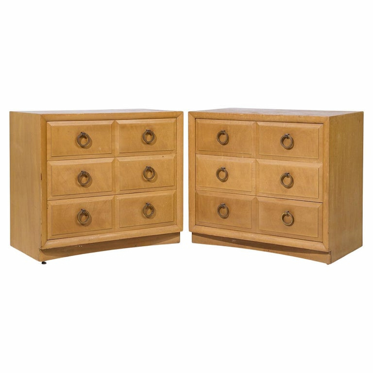T.h. Robsjohn Gibbings for Widdicomb Mid Century Maple and Brass Three Drawer Chest - Pair
