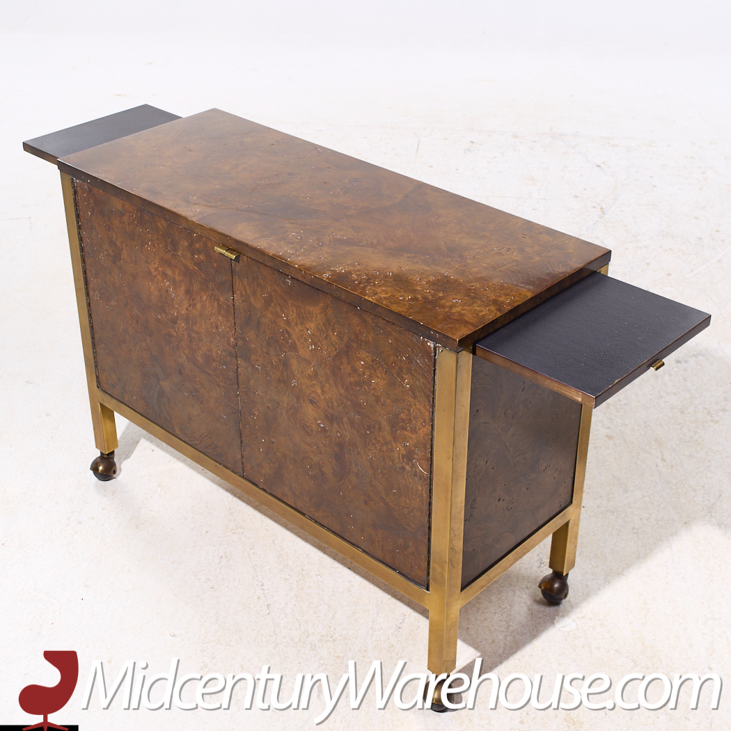 Tomlinson Mid Century Burlwood Burlwood and Brass Bar Cart