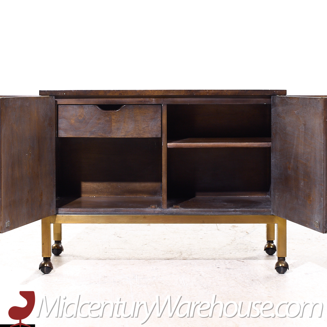 Tomlinson Mid Century Burlwood Burlwood and Brass Bar Cart