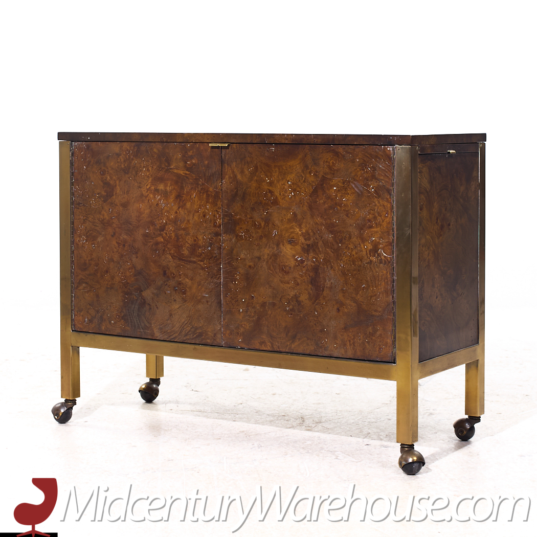Tomlinson Mid Century Burlwood Burlwood and Brass Bar Cart