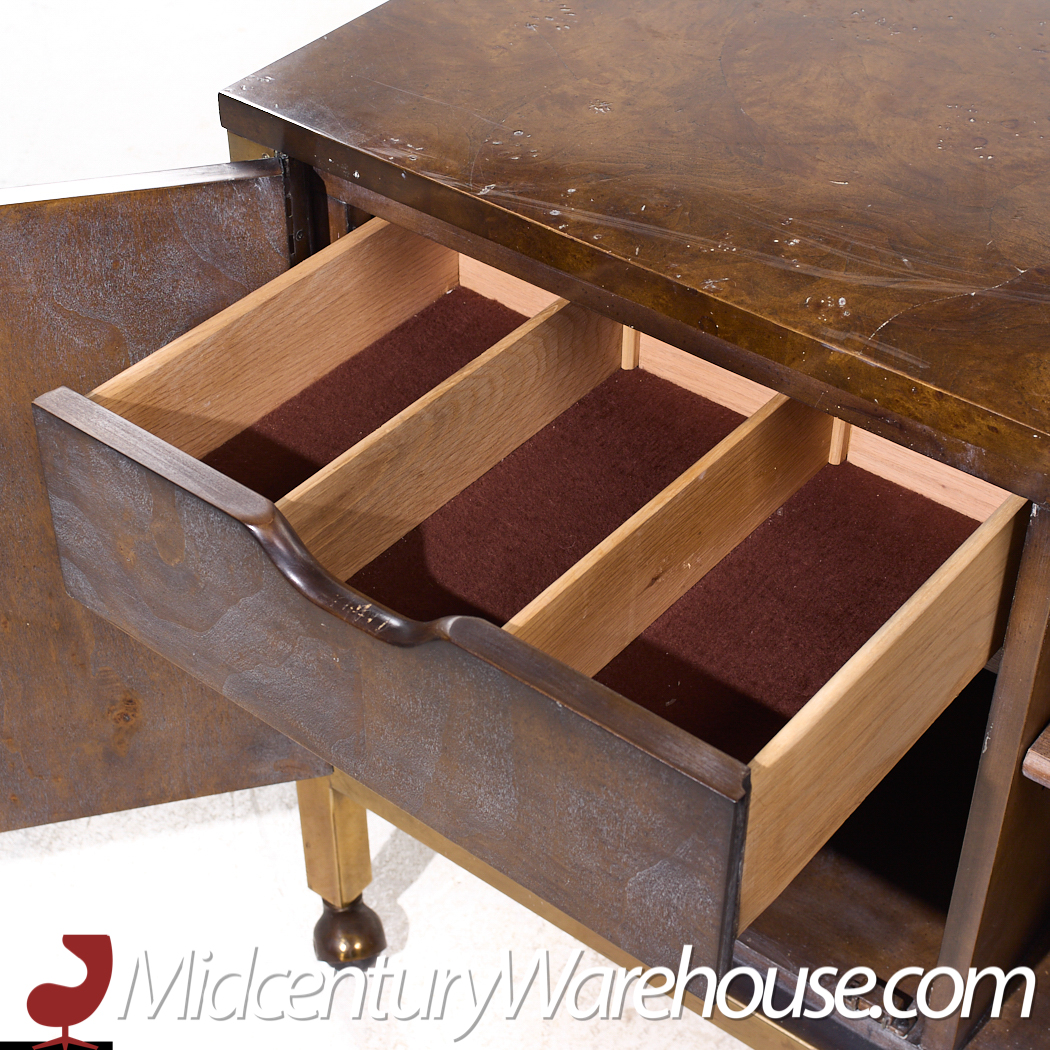 Tomlinson Mid Century Burlwood Burlwood and Brass Bar Cart