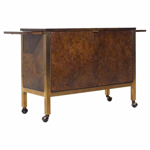 Tomlinson Mid Century Burlwood Burlwood and Brass Bar Cart