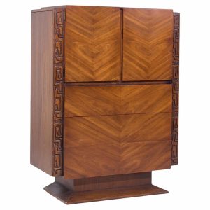 united tiki brutalist mid century walnut gentleman’s chest highboy dresser