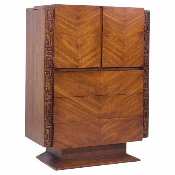 United Tiki Brutalist Mid Century Walnut Gentleman’s Chest Highboy Dresser