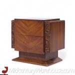 United Mid Century Walnut Tiki Brutalist Nightstands - Pair