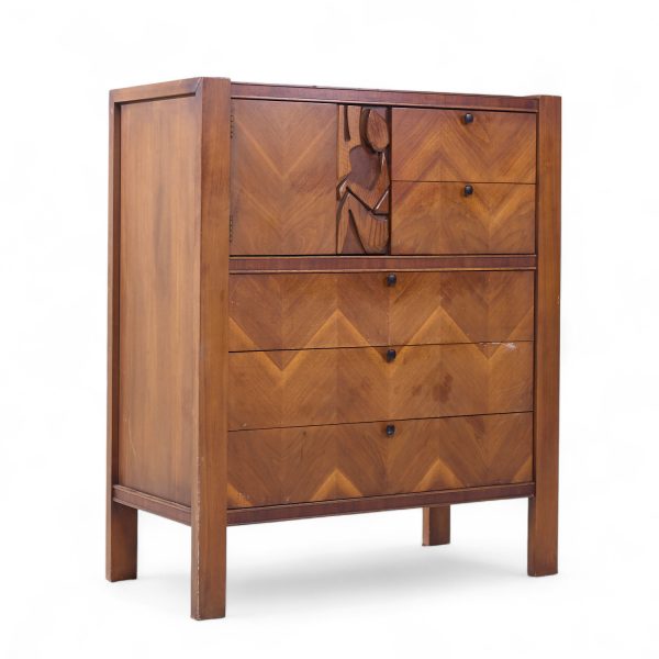 United Tiki Brutalist Mid Century Walnut Gentleman’s Chest Highboy Dresser