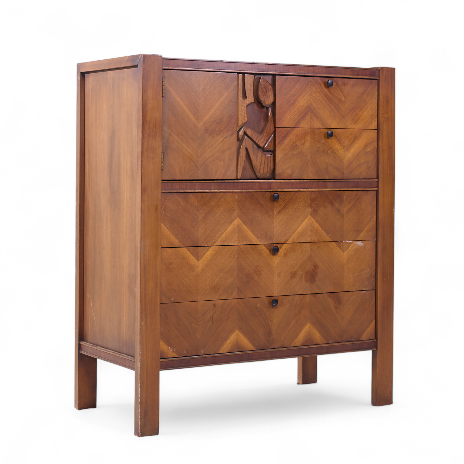 United Tiki Brutalist Mid Century Walnut Gentleman’s Chest Highboy Dresser