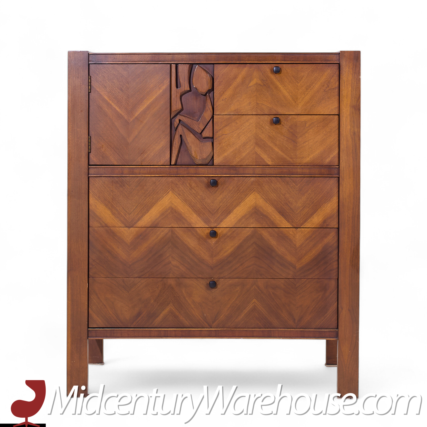 United Tiki Brutalist Mid Century Walnut Gentleman’s Chest Highboy Dresser