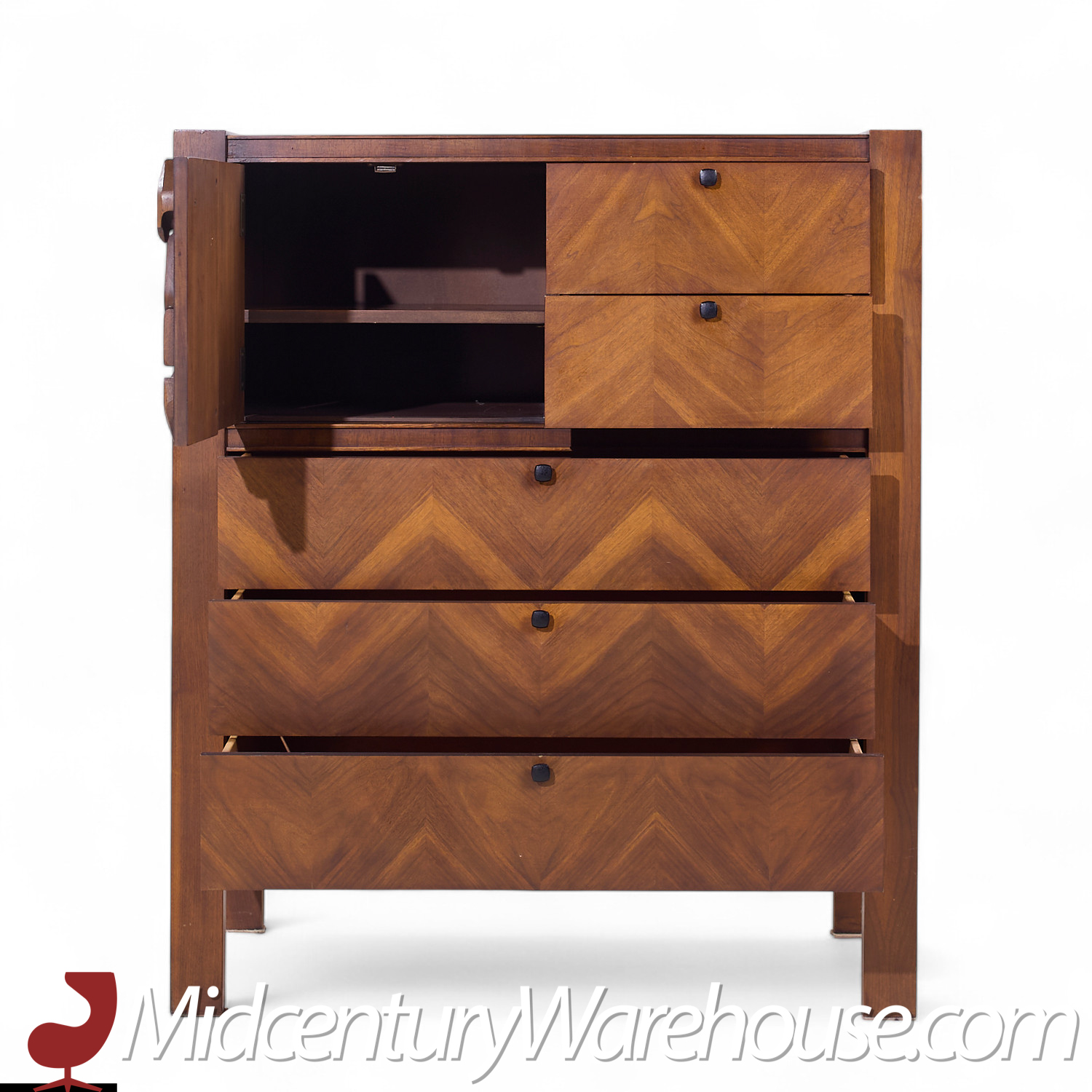 United Tiki Brutalist Mid Century Walnut Gentleman’s Chest Highboy Dresser