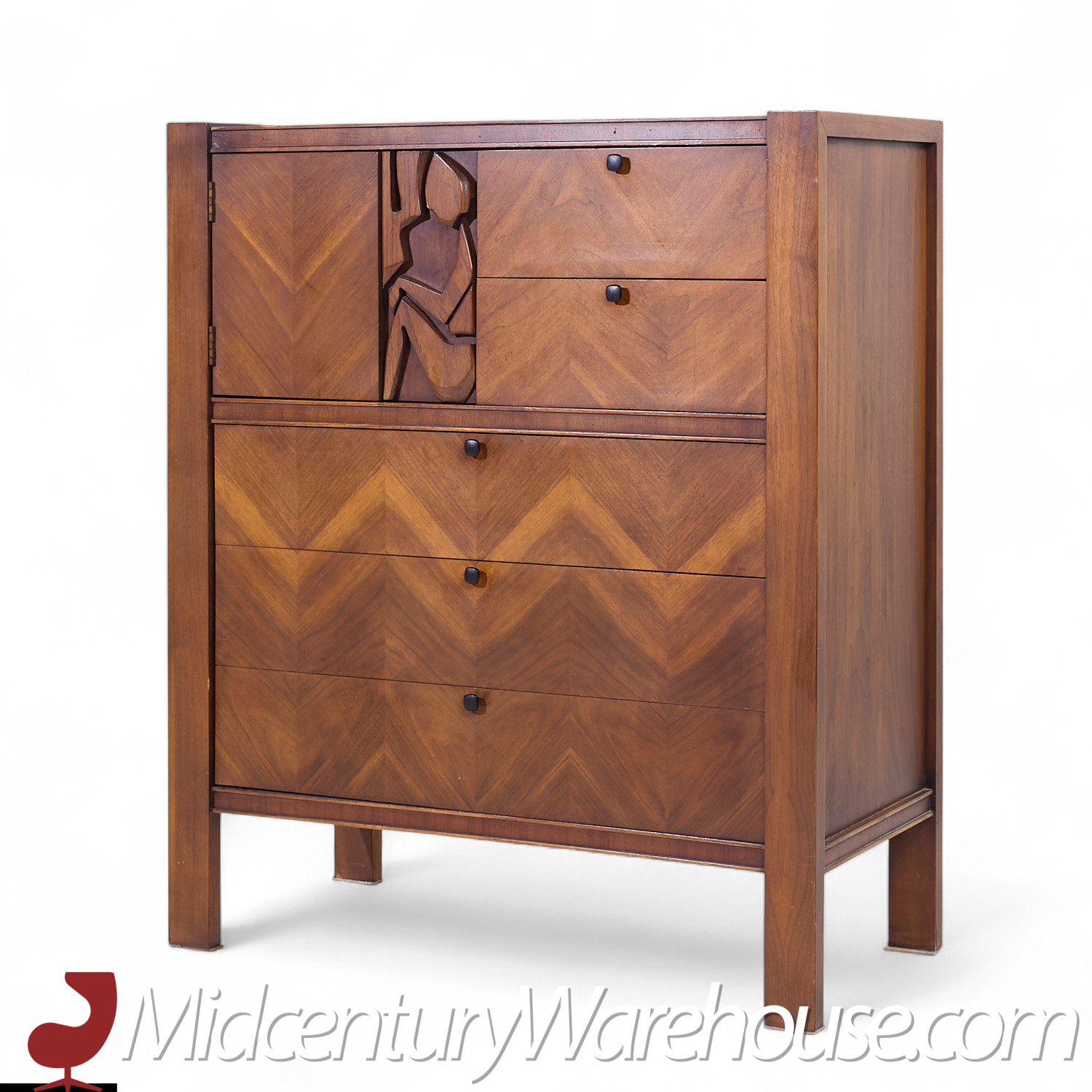 United Tiki Brutalist Mid Century Walnut Gentleman’s Chest Highboy Dresser