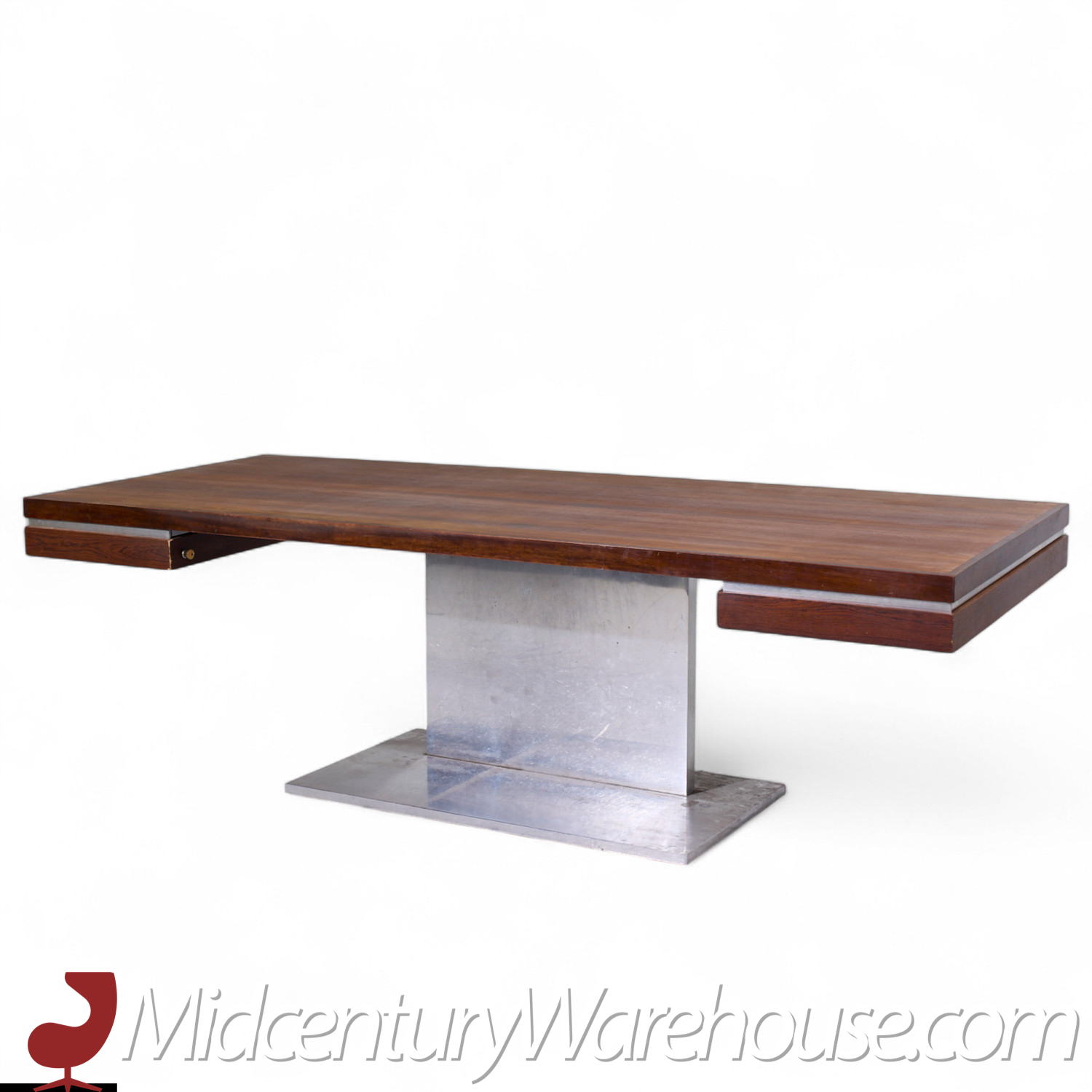 Warren Platner for Lehigh Leopold Mid Century Rosewood and Chrome Executive Desk Desk