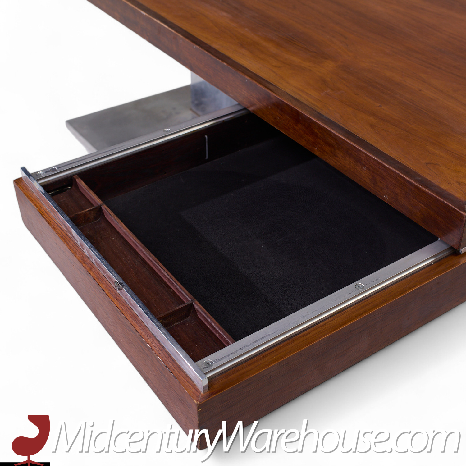 Warren Platner for Lehigh Leopold Mid Century Rosewood and Chrome Executive Desk Desk