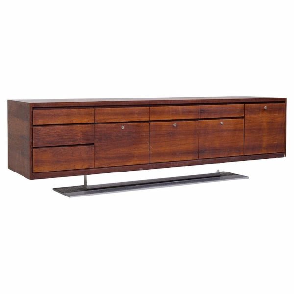warren platner for lehigh leopold mid century rosewood and stainless steel credenza