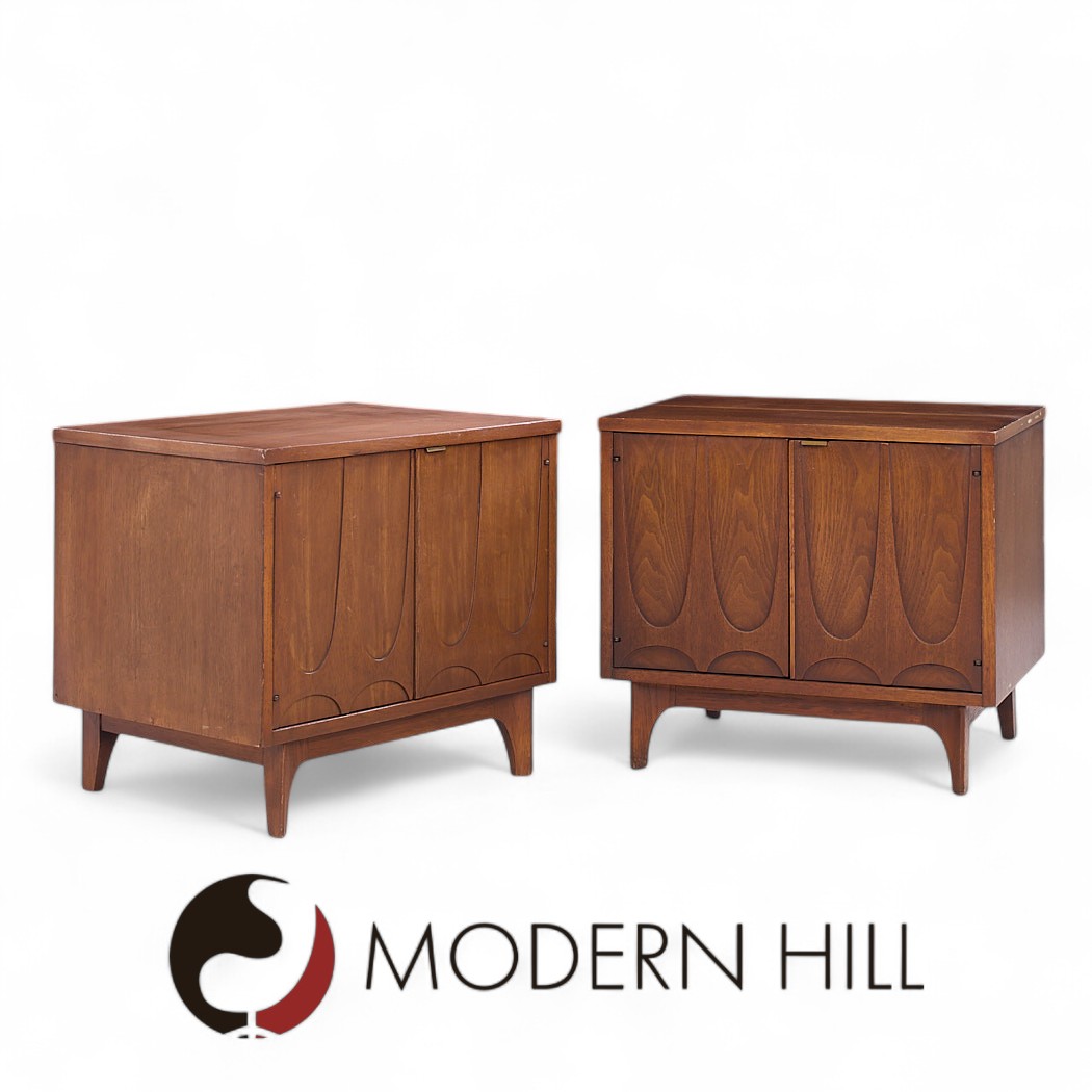 Broyhill Brasilia Mid Century Walnut Commode Nightstands - Pair