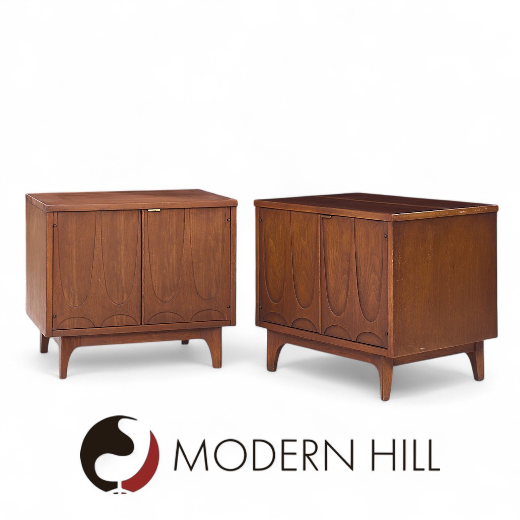 Broyhill Brasilia Mid Century Walnut Commode Nightstands - Pair