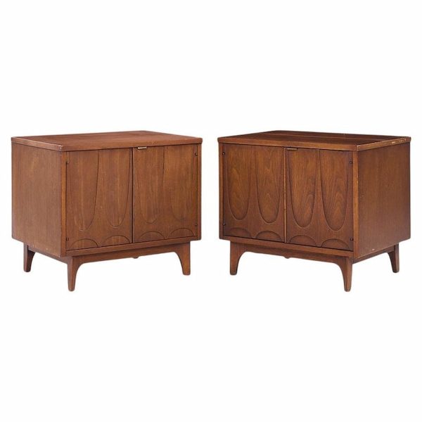 Broyhill Brasilia Mid Century Walnut Commode Nightstands - Pair
