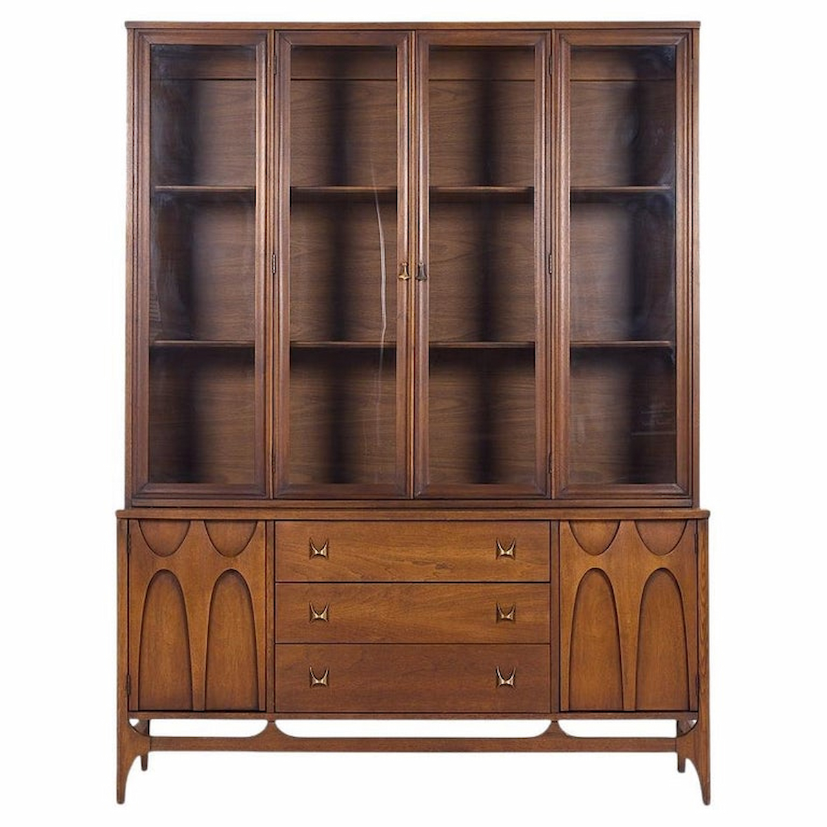 Broyhill Brasilia Mid Century Walnut Credenza and Hutch