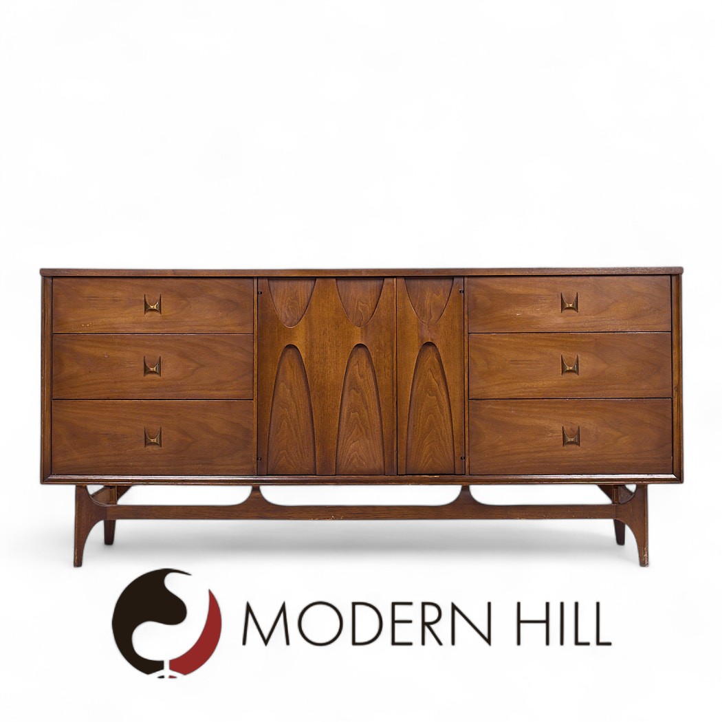 Broyhill Brasilia Mid Century Walnut Lowboy 9 Drawer Dresser