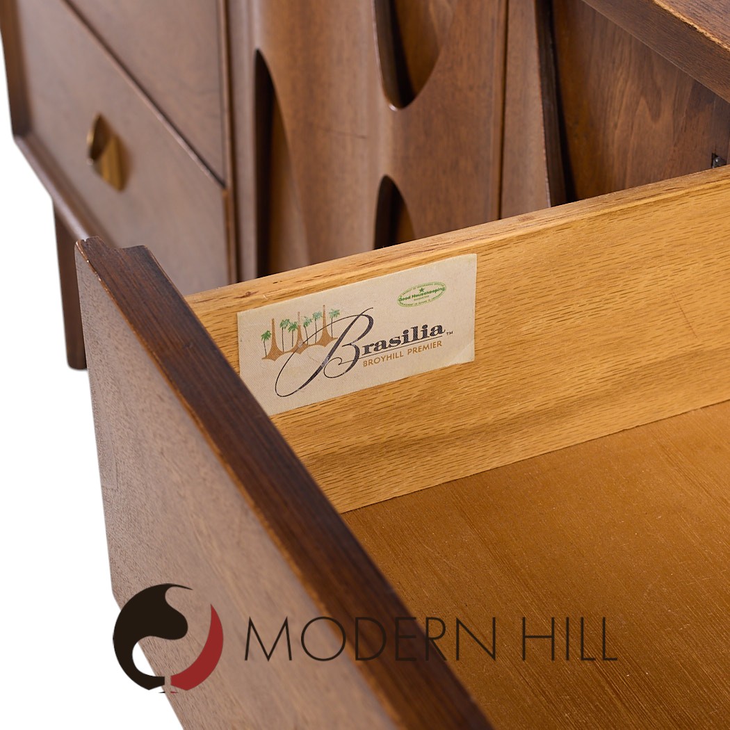 Broyhill Brasilia Mid Century Walnut Lowboy 9 Drawer Dresser
