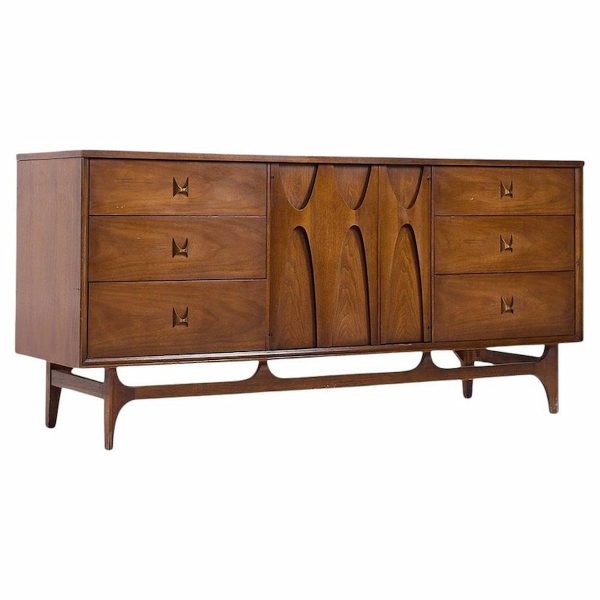 Broyhill Brasilia Mid Century Walnut Lowboy 9 Drawer Dresser