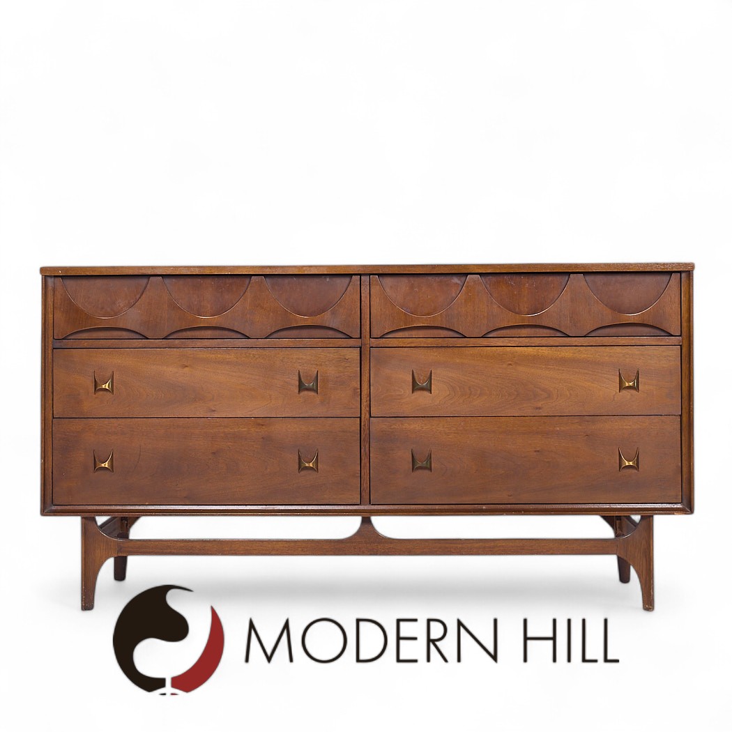 Broyhill Brasilia Mid Century Walnut and Brass 6-drawer Dresser