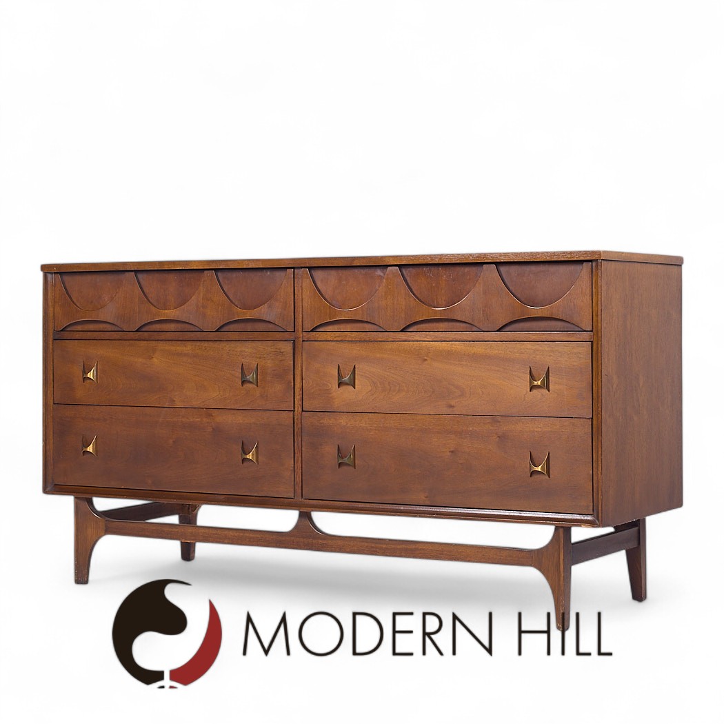 Broyhill Brasilia Mid Century Walnut and Brass 6-drawer Dresser
