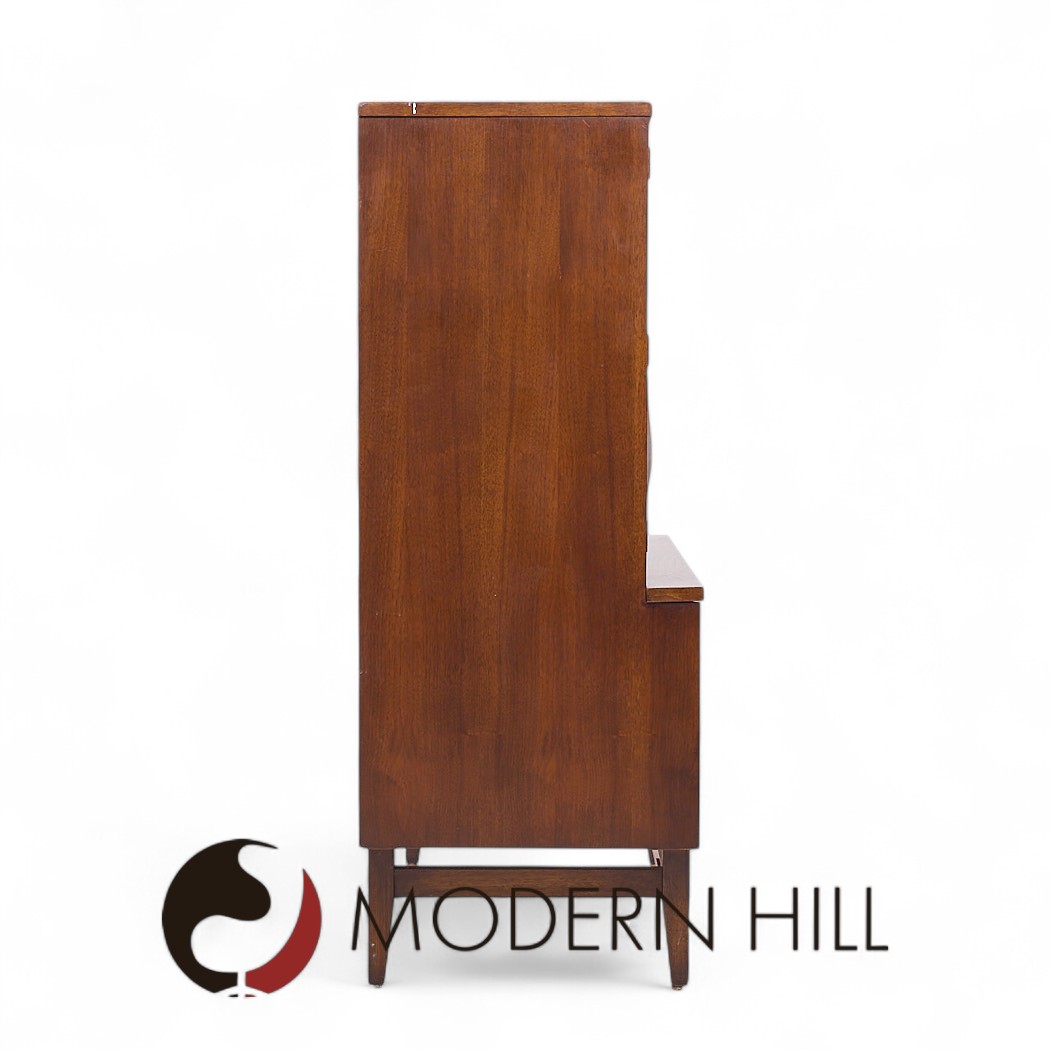 Broyhill Brasilia Mid Century Walnut and Brass Gentlemans Chest Highboy Dresser