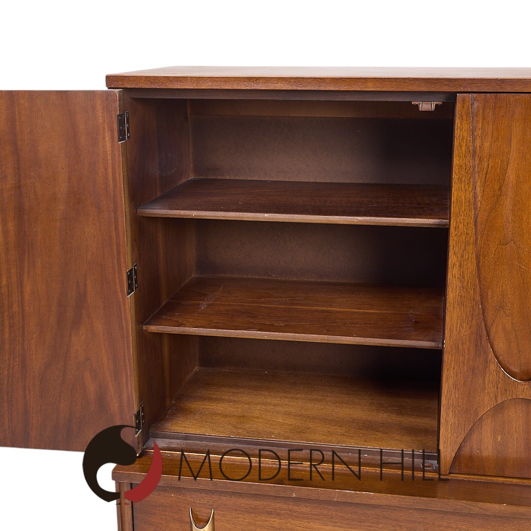 Broyhill Brasilia Mid Century Walnut and Brass Gentlemans Chest Highboy Dresser