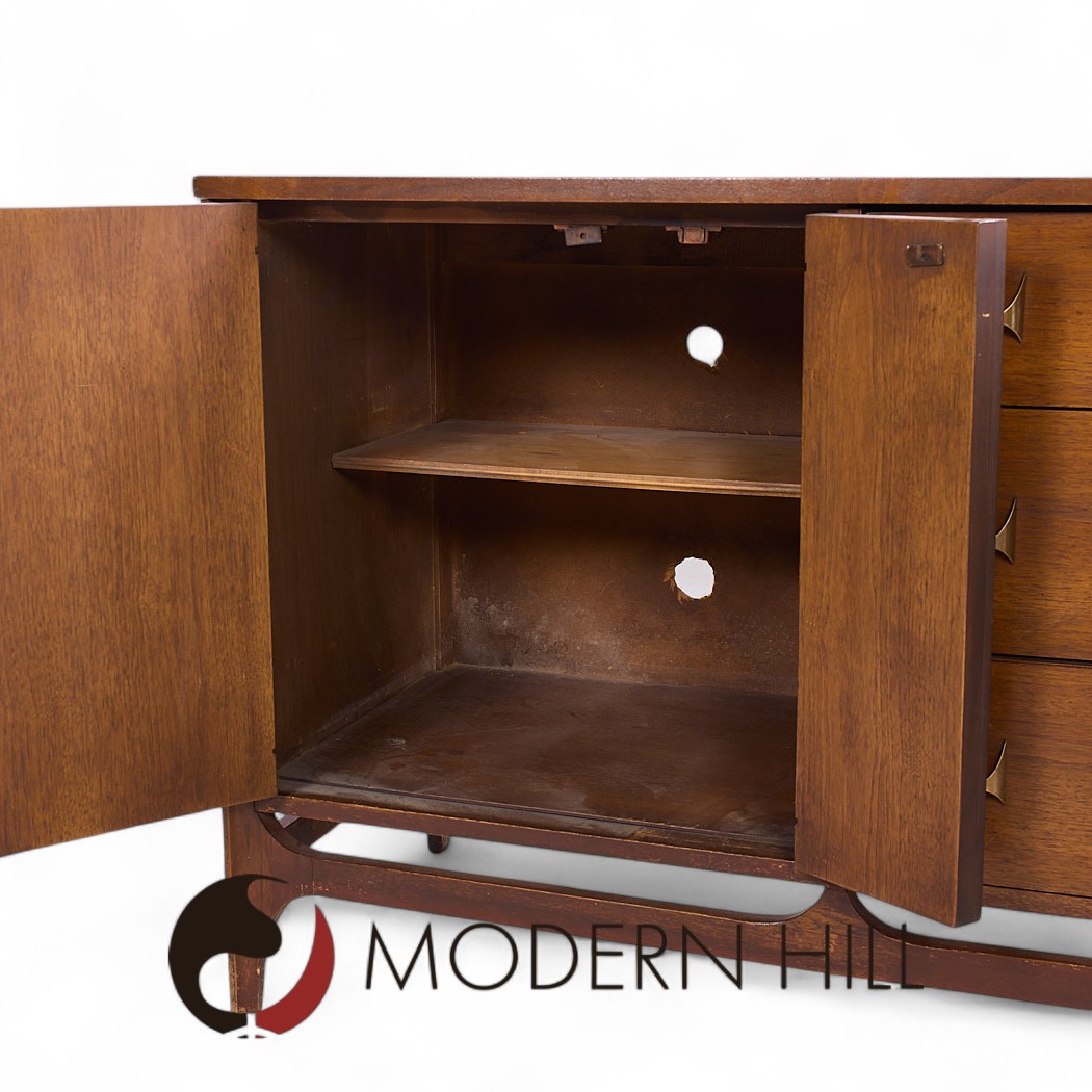 Broyhill Brasilia Mid Century Walnut and Brass Offset Credenza