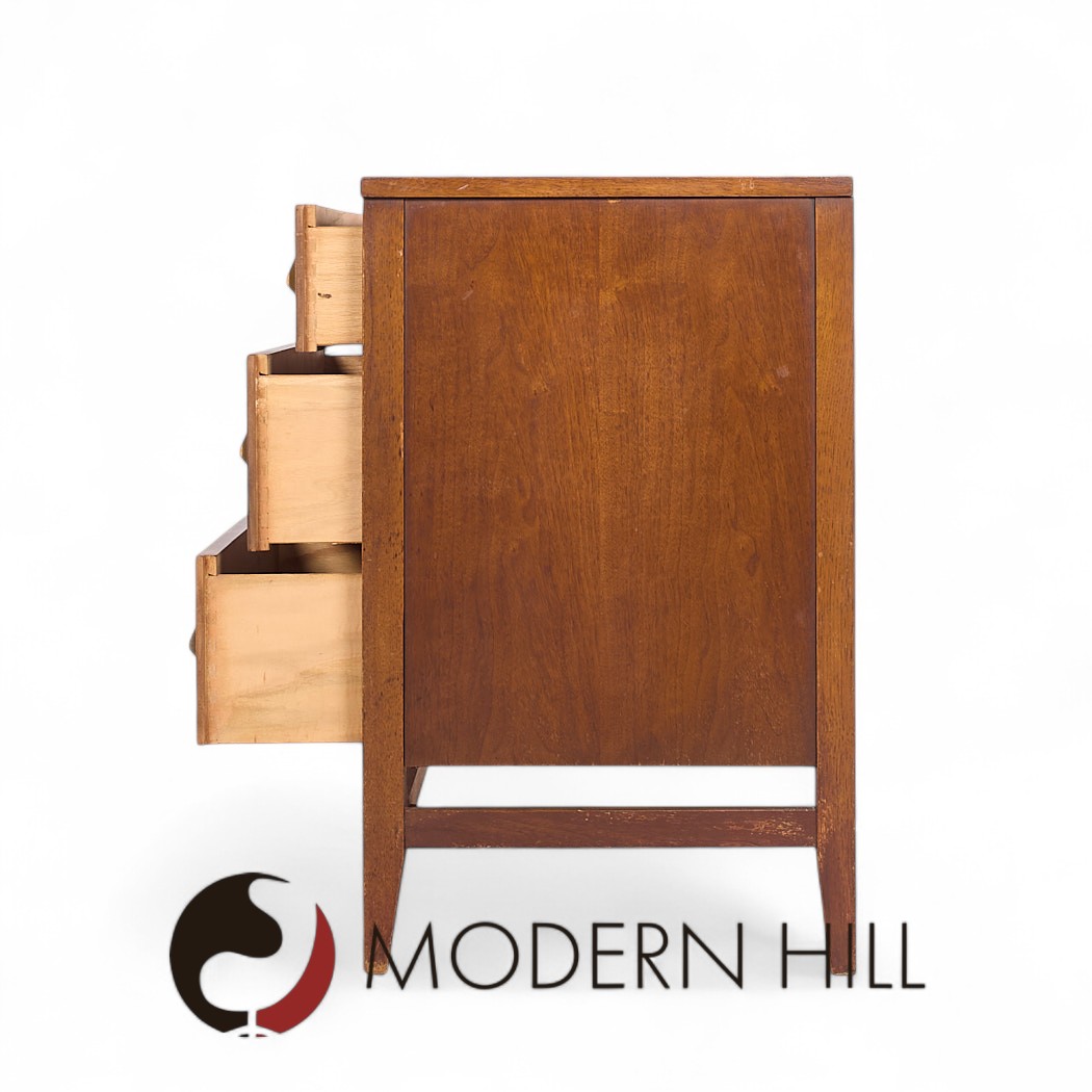 Broyhill Brasilia Mid Century Walnut and Brass Offset Credenza