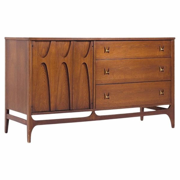 Broyhill Brasilia Mid Century Walnut and Brass Offset Credenza