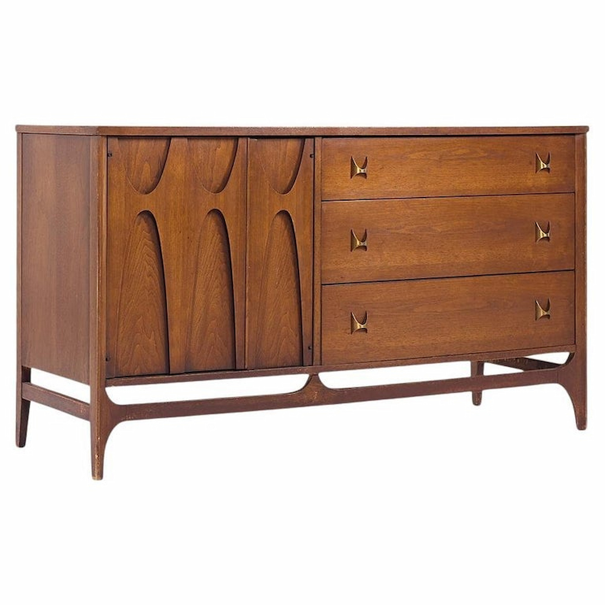 Broyhill Brasilia Mid Century Walnut and Brass Offset Credenza