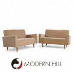 Early Florence Knoll Mid Century Mohair Settee Sofa - Pair | Mid Century Modern Furniture - Mid Century Furniture Chicago Early Florence Knoll Mid Century Mohair Settee Sofa - Pair