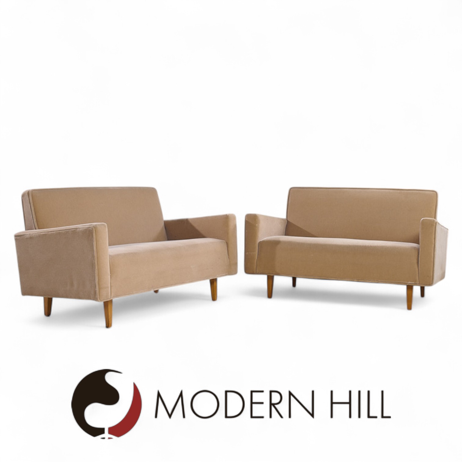Early Florence Knoll Mid Century Mohair Settee Sofa - Pair