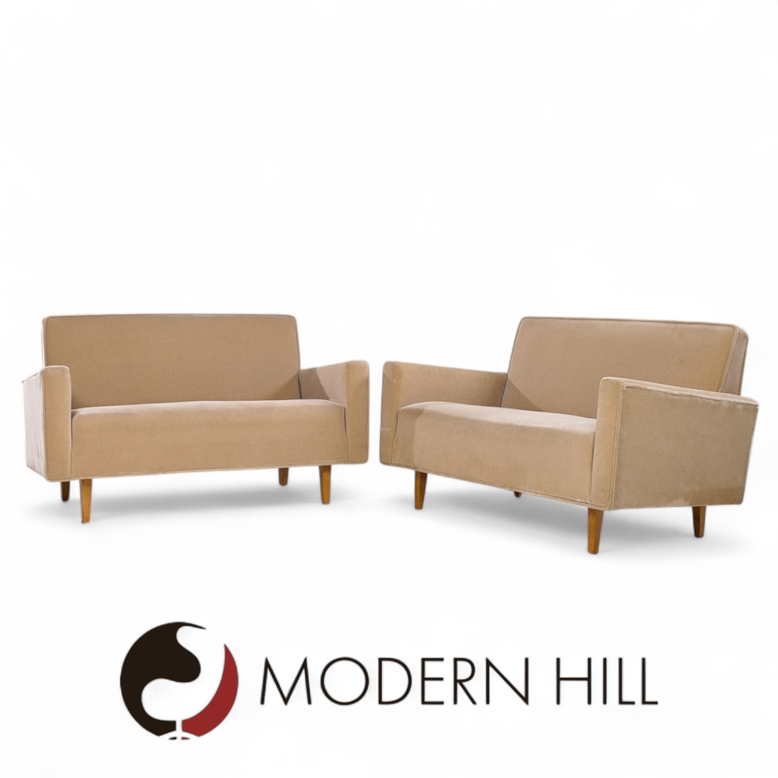 Early Florence Knoll Mid Century Mohair Settee Sofa - Pair