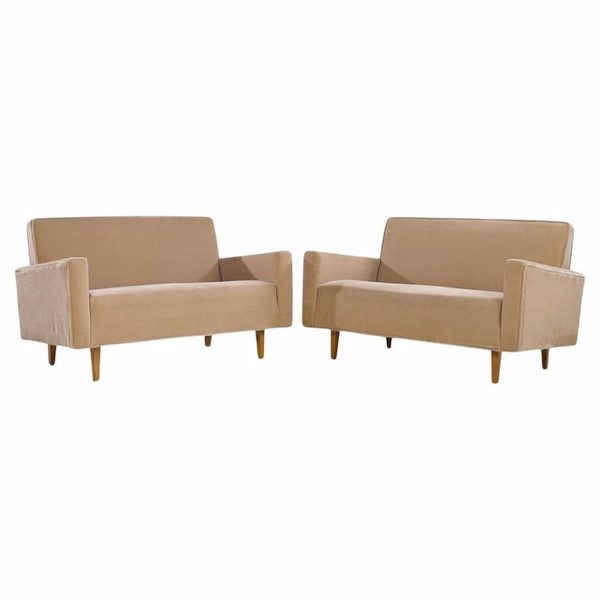 early florence knoll mid century mohair settee sofa - pair