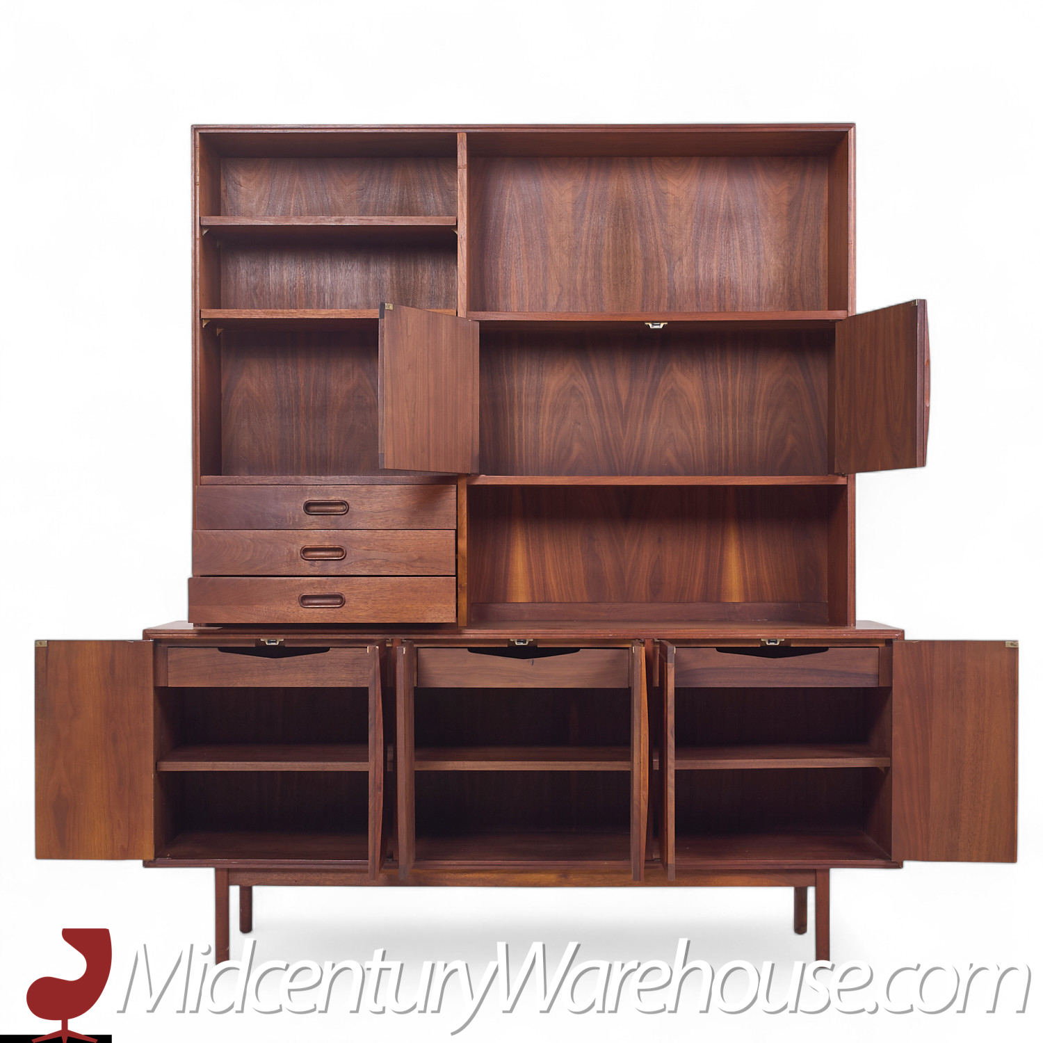 Jack Cartwright for Founders Mid Century Walnut Credenza and Hutch