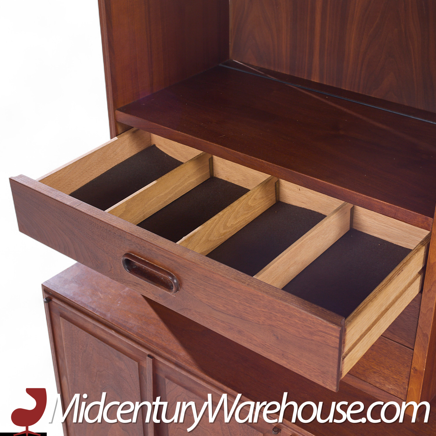 Jack Cartwright for Founders Mid Century Walnut Credenza and Hutch