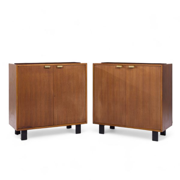 George Nelson for Herman Miller Mid Century Basic Cabinet Series Walnut Two Door Cabinet - Pair